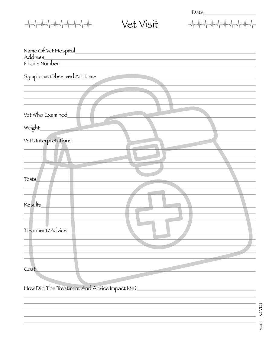 Vet Visit page: symptoms, weight, tests, results, treatment and cost